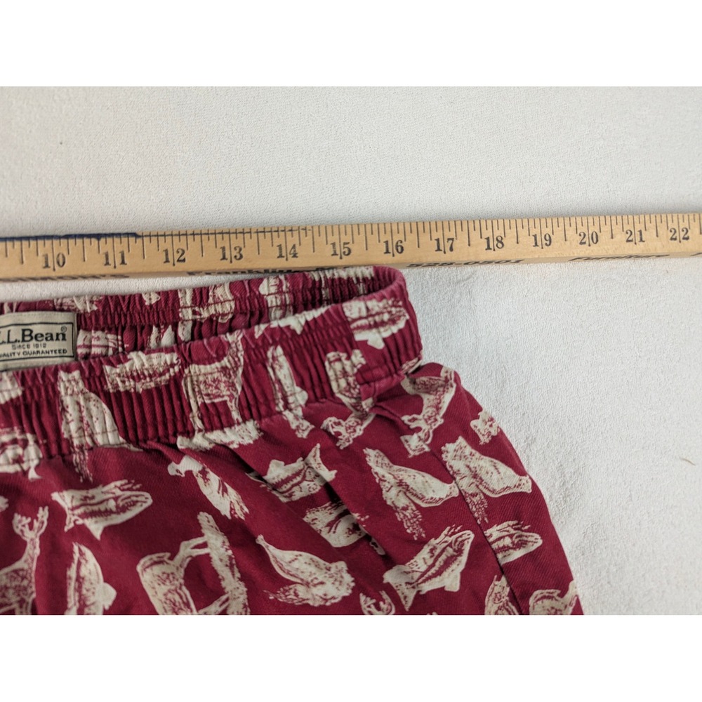 LL Bean Mens Pajama Pants Red Cotton Wildlife Print Deer Fish Lounge LG REG - Picture 8 of 12